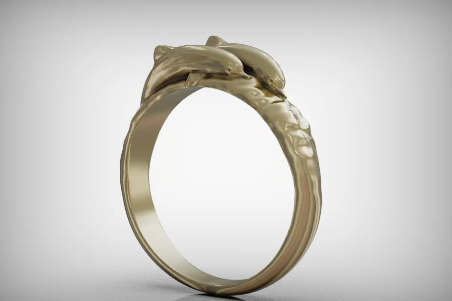 Two Dolphins Wave Textured Ring