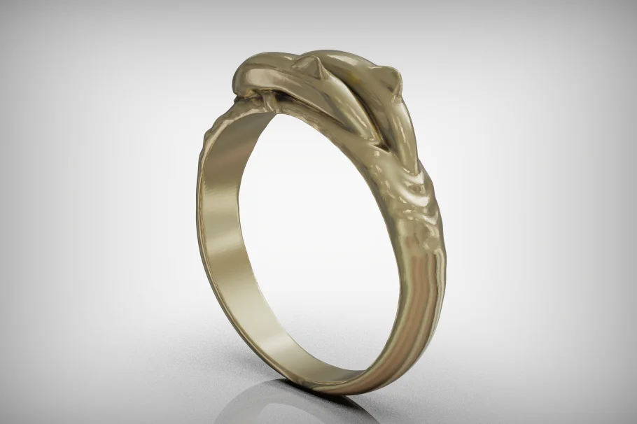 Two Dolphins Wave Textured Ring — view 4