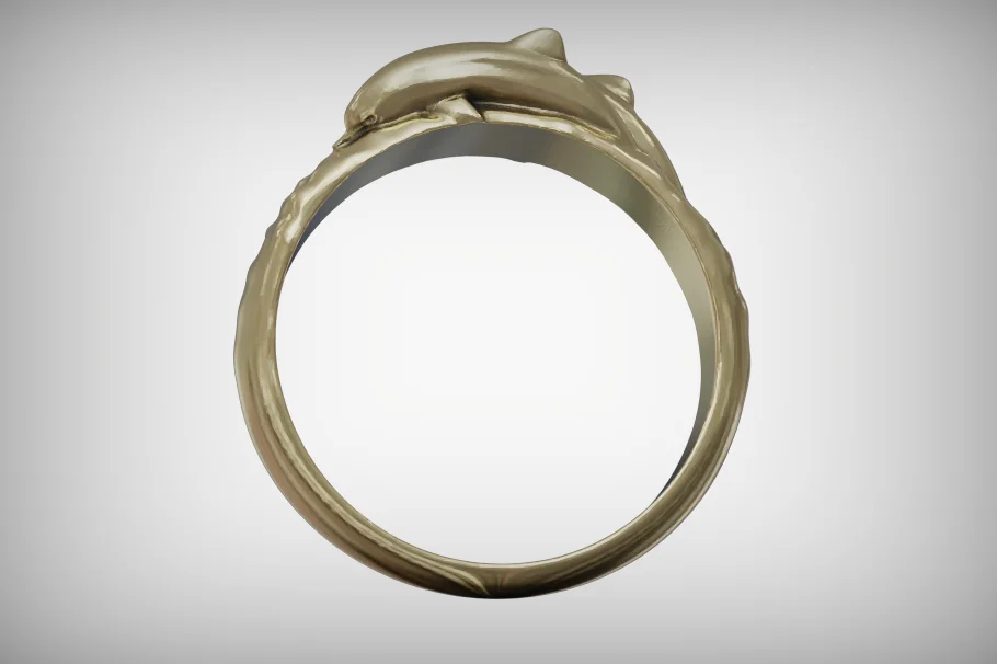 Two Dolphins Wave Textured Ring — view 2