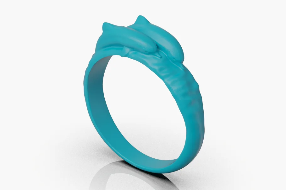 Two Dolphins Wave Textured Ring — view 5