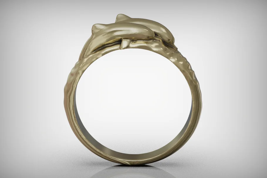 Two Dolphins Wave Textured Ring — view 3