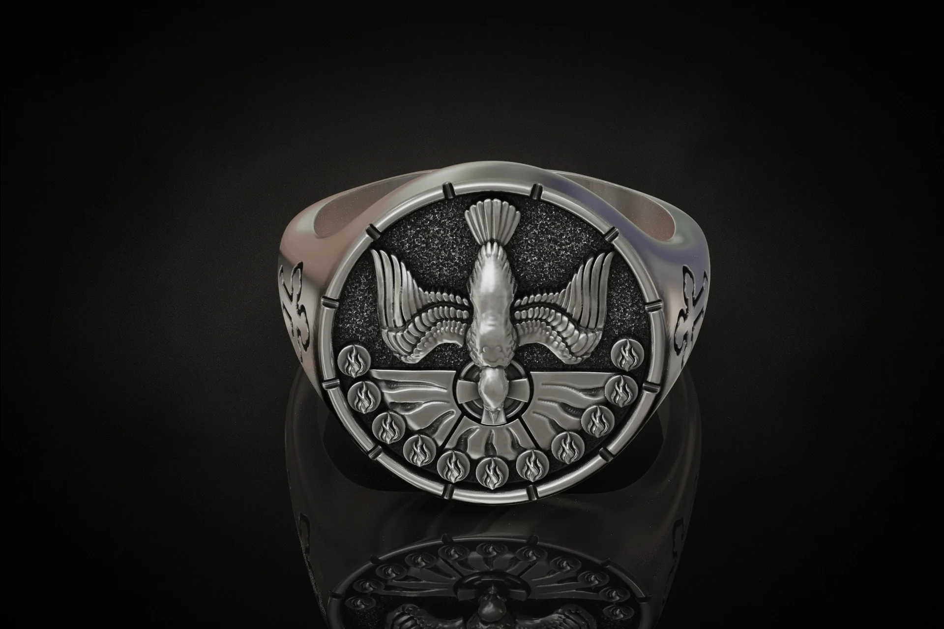 Holy Spirit Dove Pentecost Signet Ring — view 3