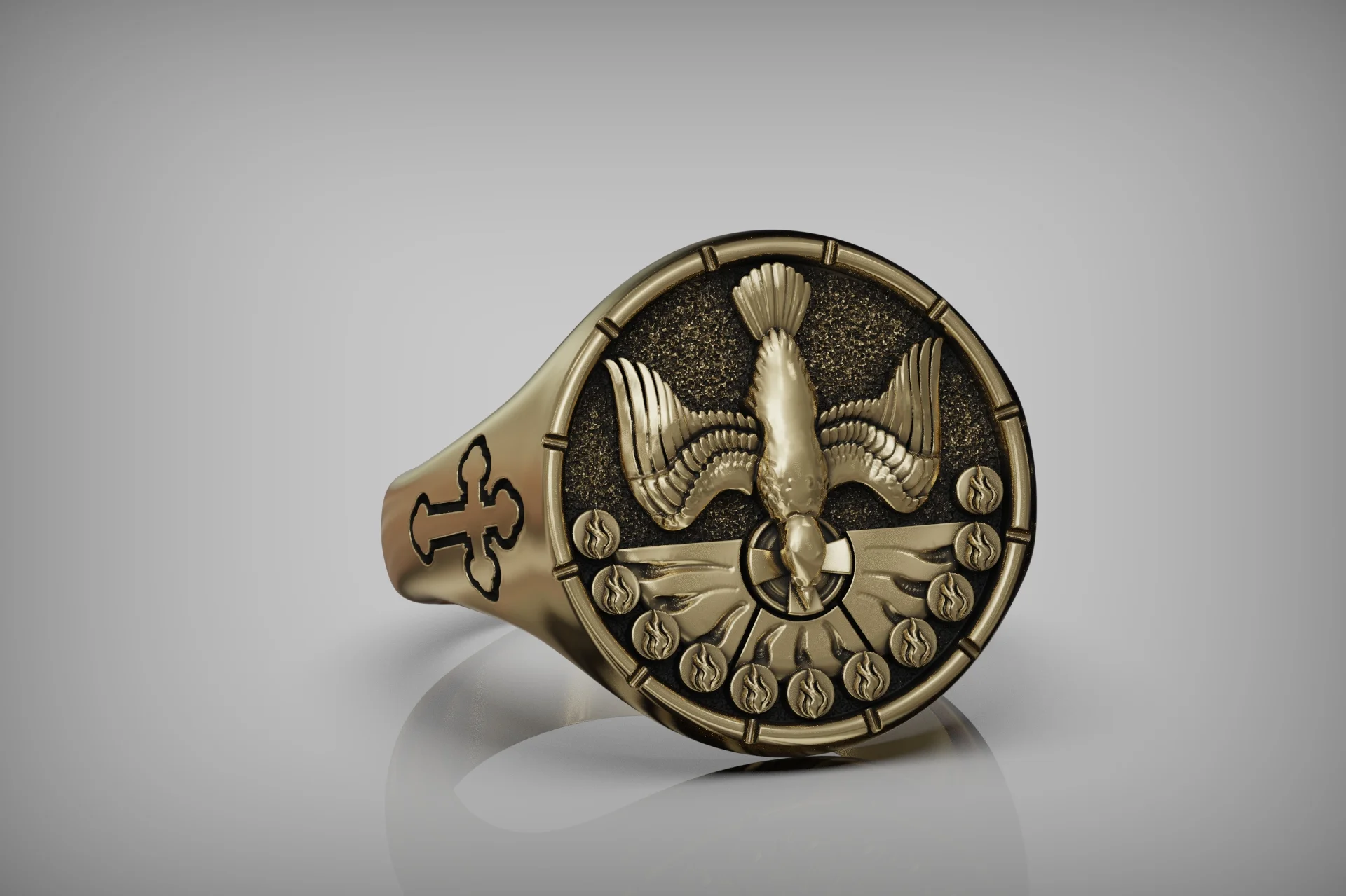 Holy Spirit Dove Pentecost Signet Ring — view 7