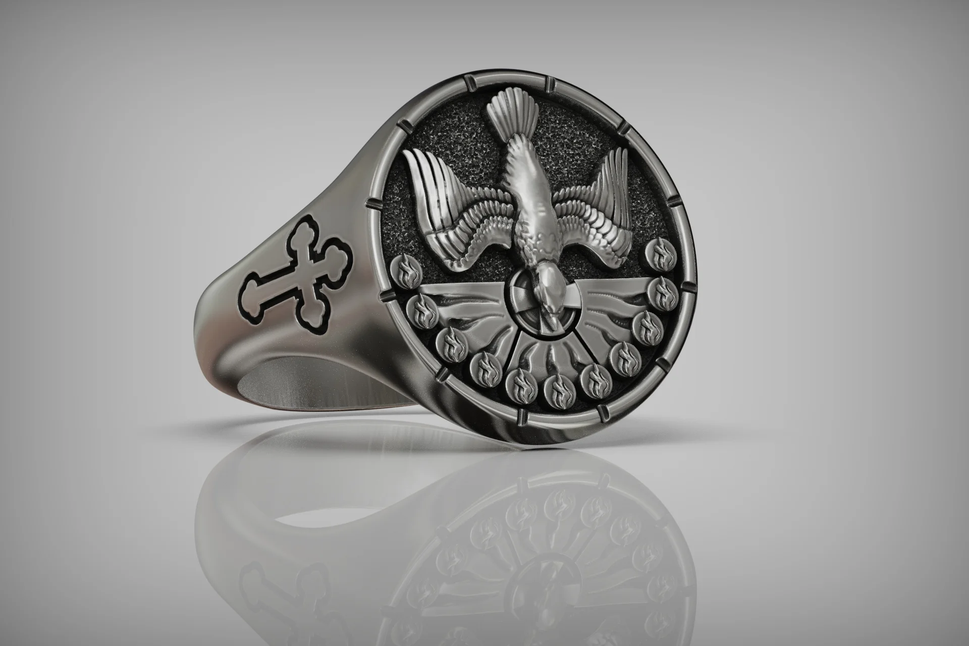 Holy Spirit Dove Pentecost Signet Ring — view 4