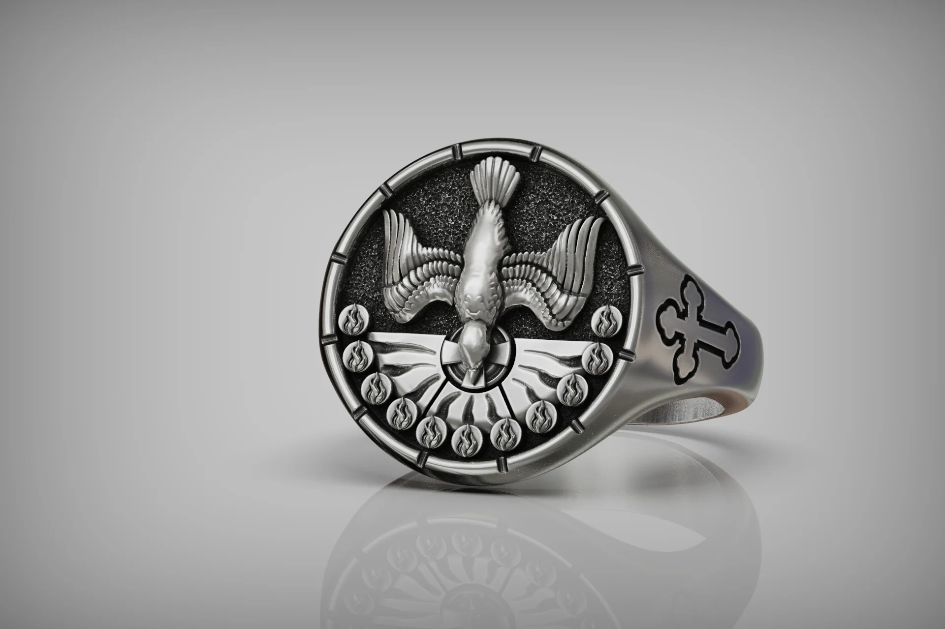 Holy Spirit Dove Pentecost Signet Ring — view 5