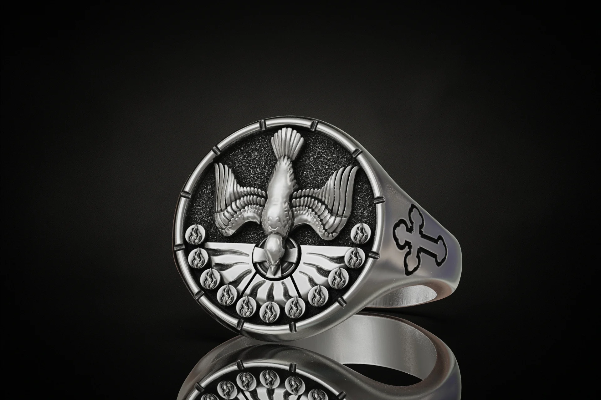 Holy Spirit Dove Pentecost Signet Ring — view 2