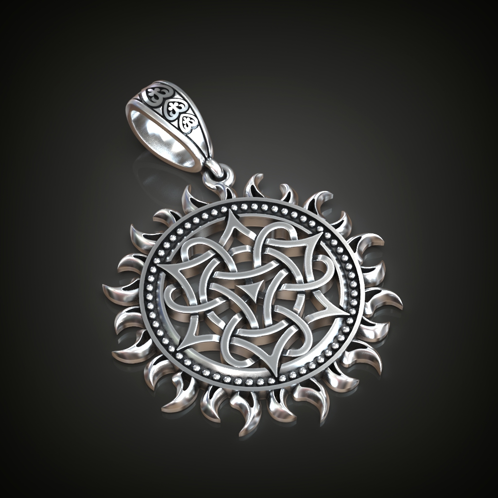 Slavic Sun Pendant with Celtic Triquetra Knotwork — view 2
