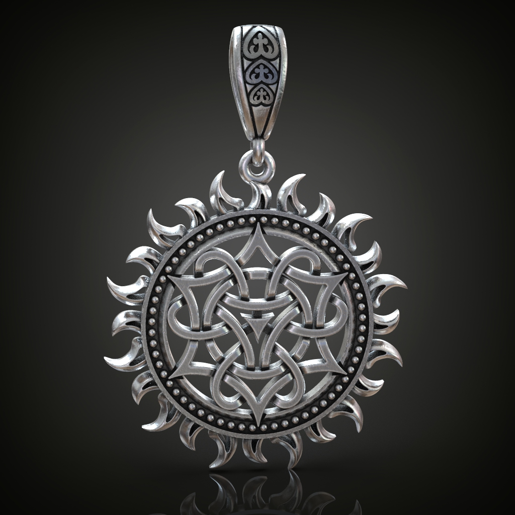 Slavic Sun Pendant with Celtic Triquetra Knotwork