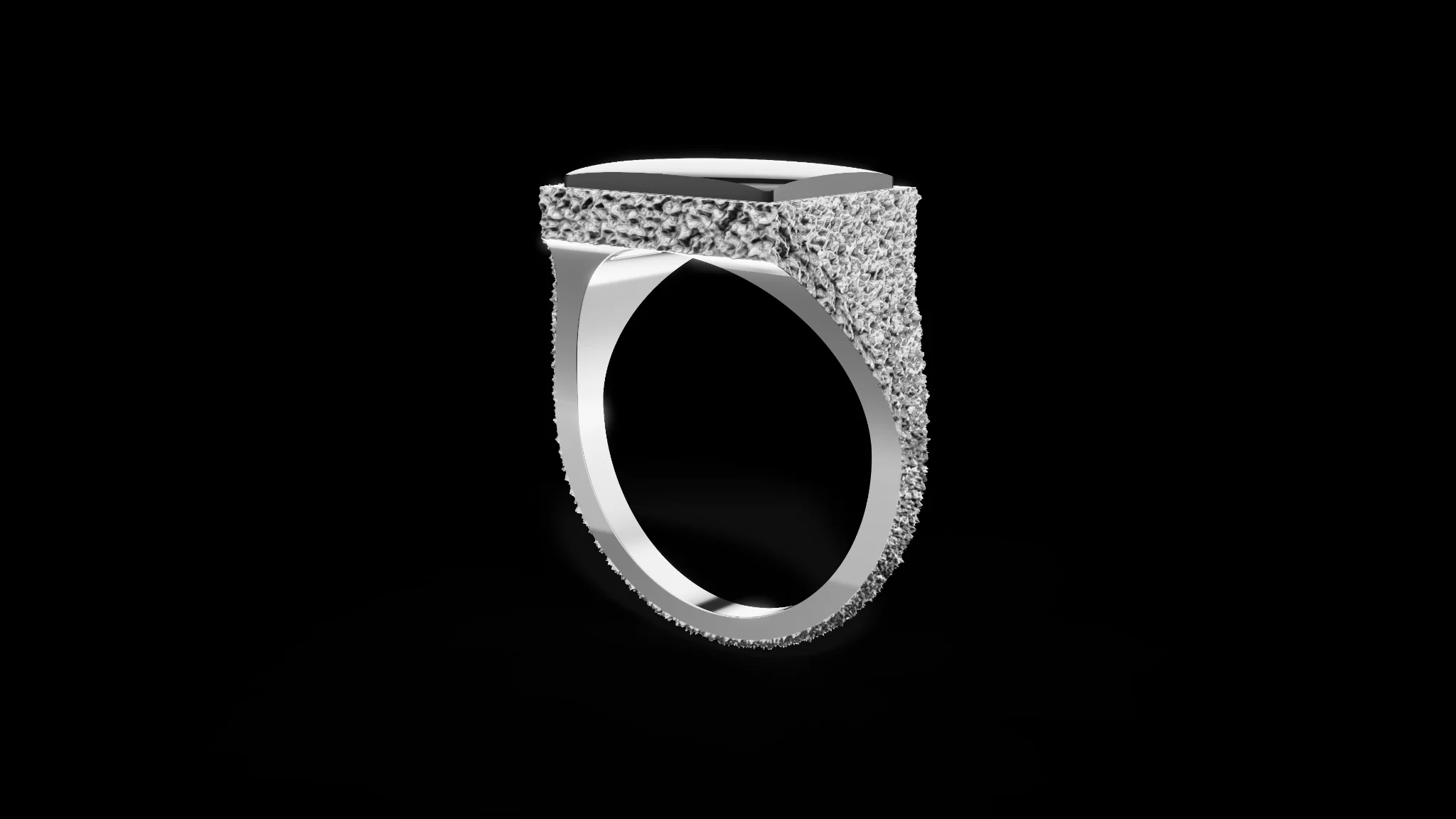 Rectangular Silver Texture Ring with Gemstone — view 7