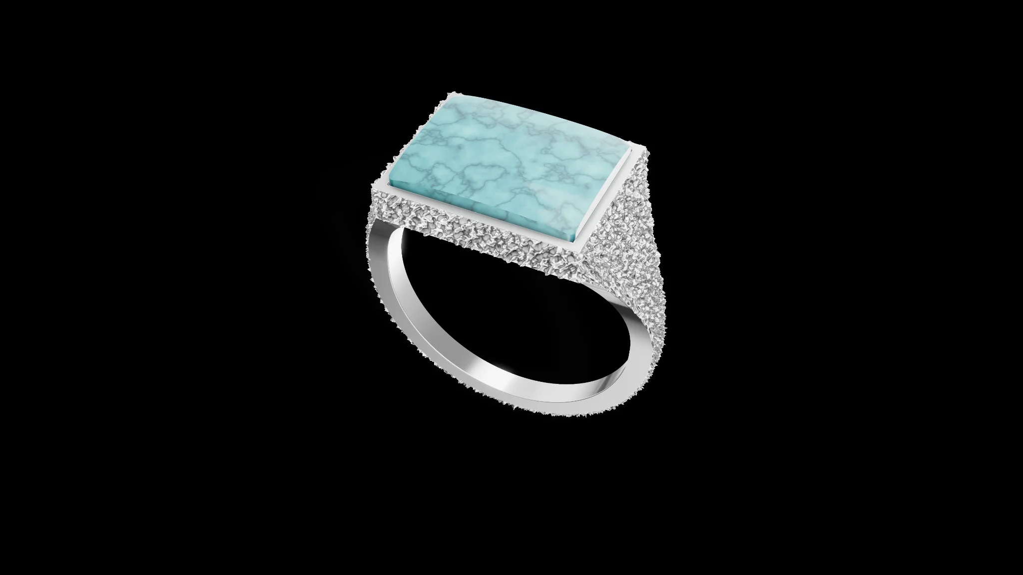 Rectangular Silver Texture Ring with Gemstone — view 3