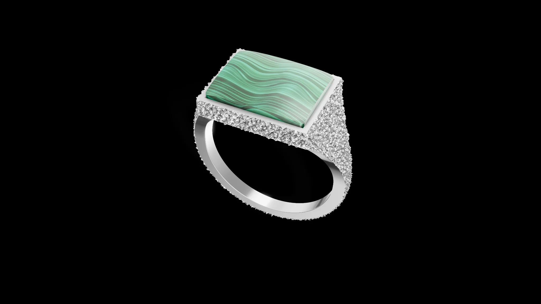 Rectangular Silver Texture Ring with Gemstone — view 2