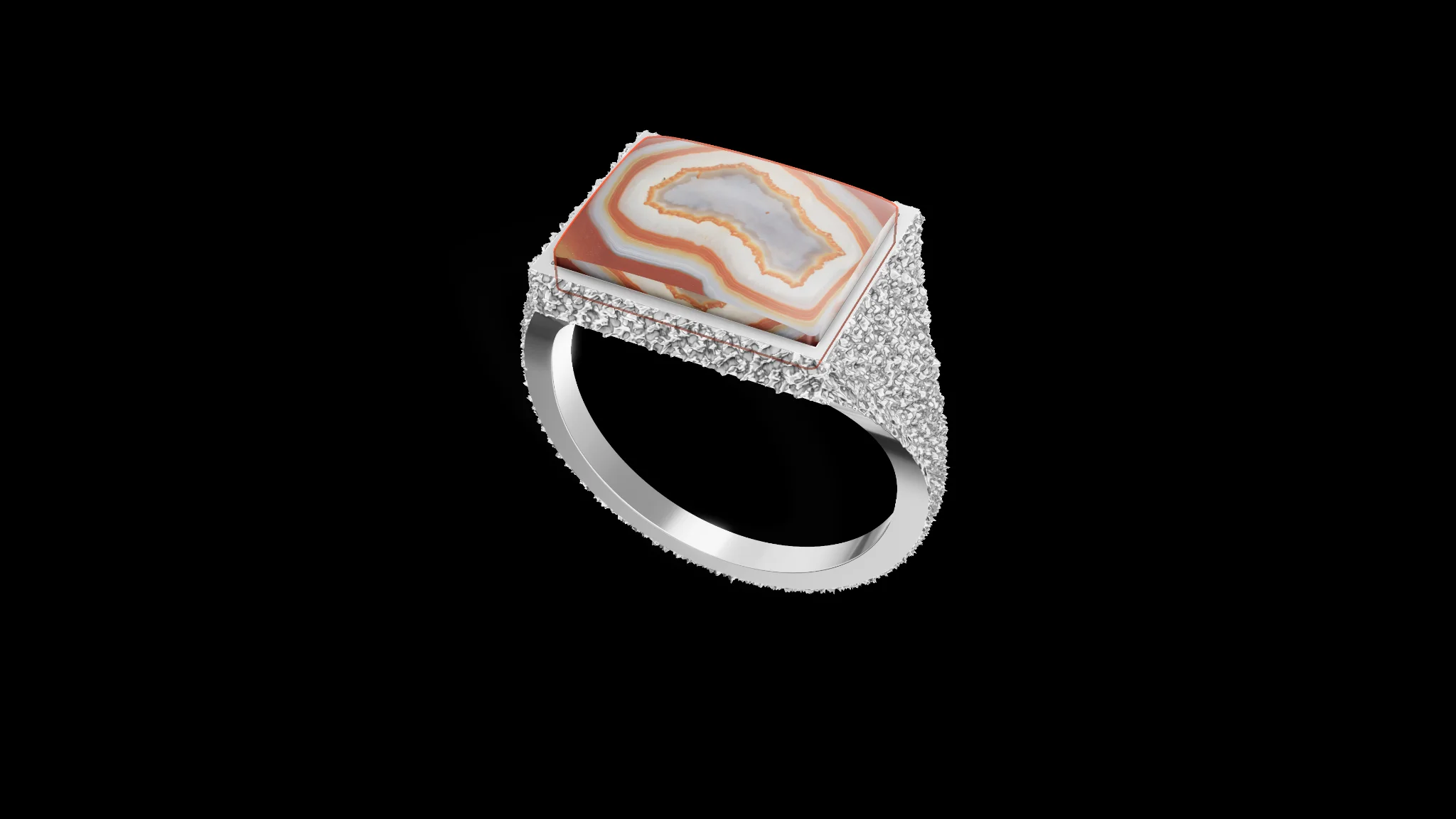 Rectangular Silver Texture Ring with Gemstone — view 4