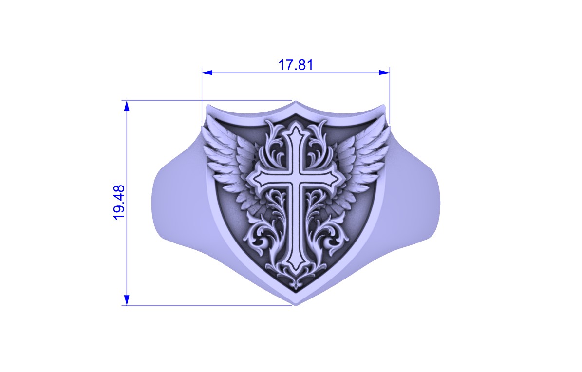 Gothic Winged Cross Shield Signet Ring — view 8