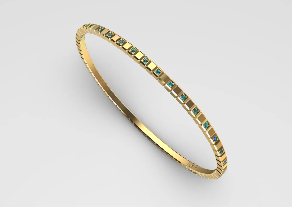 Contemporary Square Cut Gemstone Bangle Bracelet — view 3