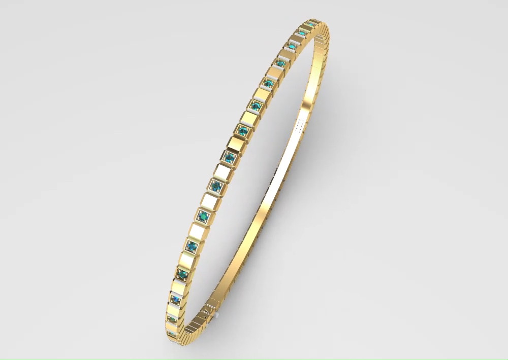 Contemporary Square Cut Gemstone Bangle Bracelet — view 2
