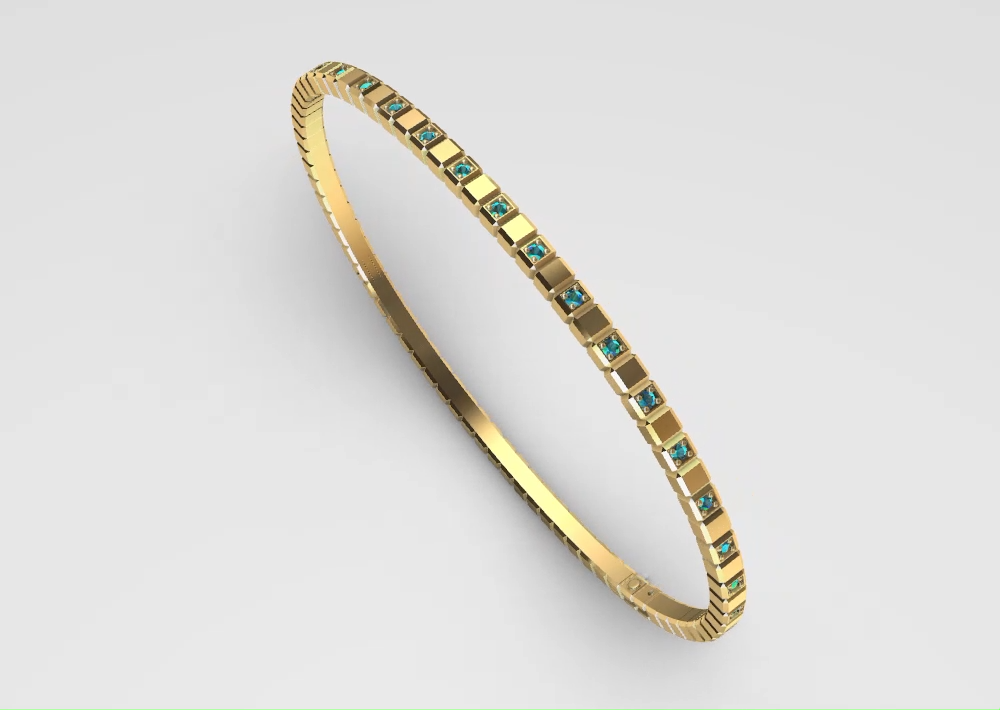Contemporary Square Cut Gemstone Bangle Bracelet — view 4