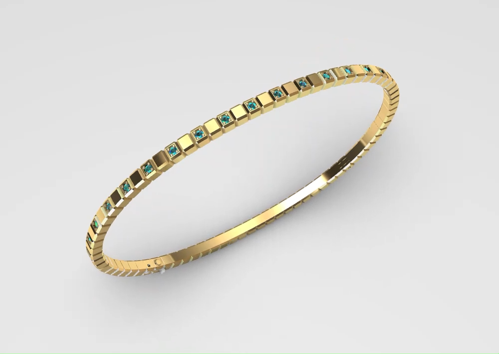 Contemporary Square Cut Gemstone Bangle Bracelet