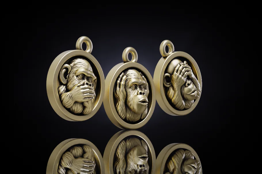 Three Wise Monkeys Medallion Charms Set — view 3