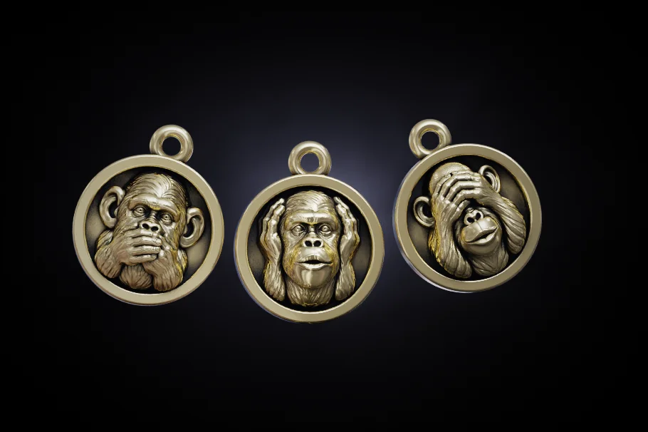 Three Wise Monkeys Medallion Charms Set — view 2