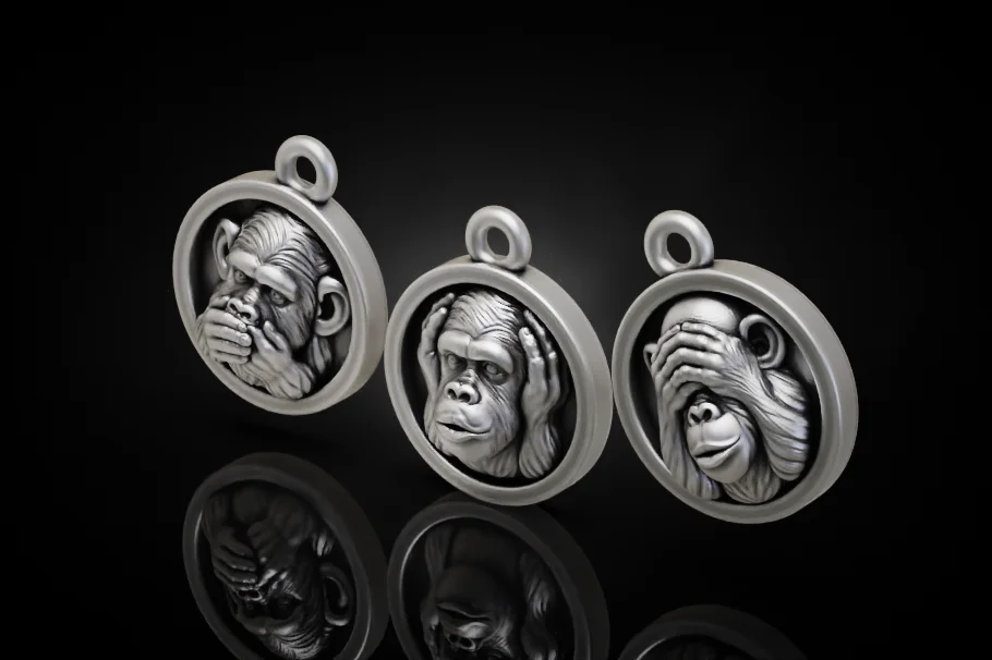 Three Wise Monkeys Medallion Charms Set — view 4