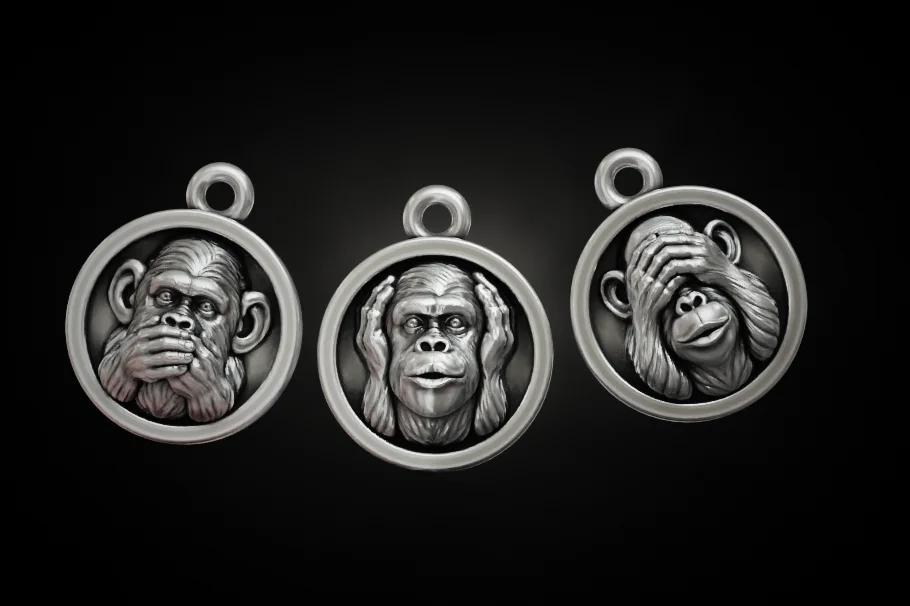 Three Wise Monkeys Medallion Charms Set