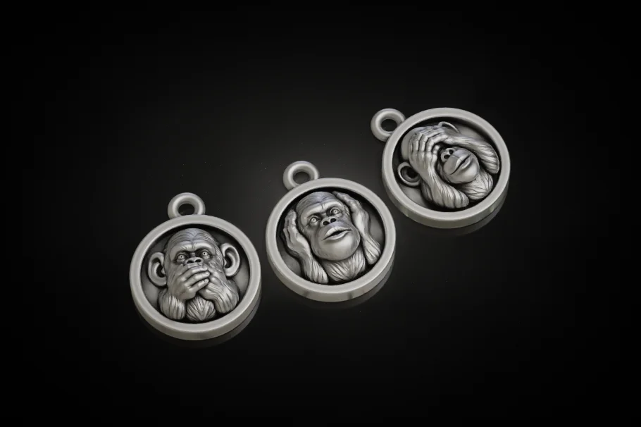 Three Wise Monkeys Medallion Charms Set — view 5