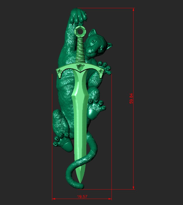 Silver Panther & Golden Sword Pendant | Jewelry 3D Model STL — view 3