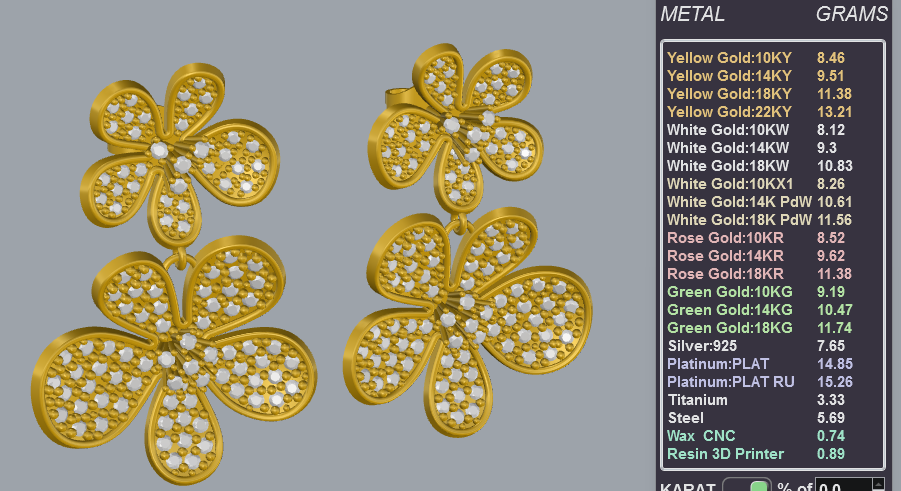 Double Floral Pavé Drop Earrings 3D Model — view 6
