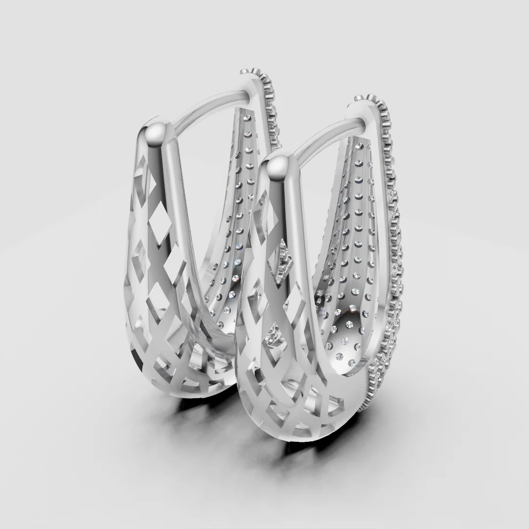 Multi-Row Pavé Hoop Earrings Jewelry CAD Model — view 6
