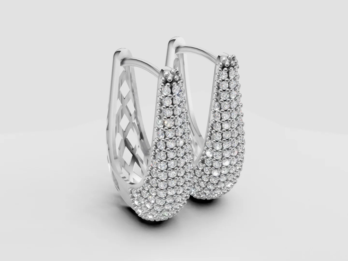 Multi-Row Pavé Hoop Earrings Jewelry CAD Model — view 5