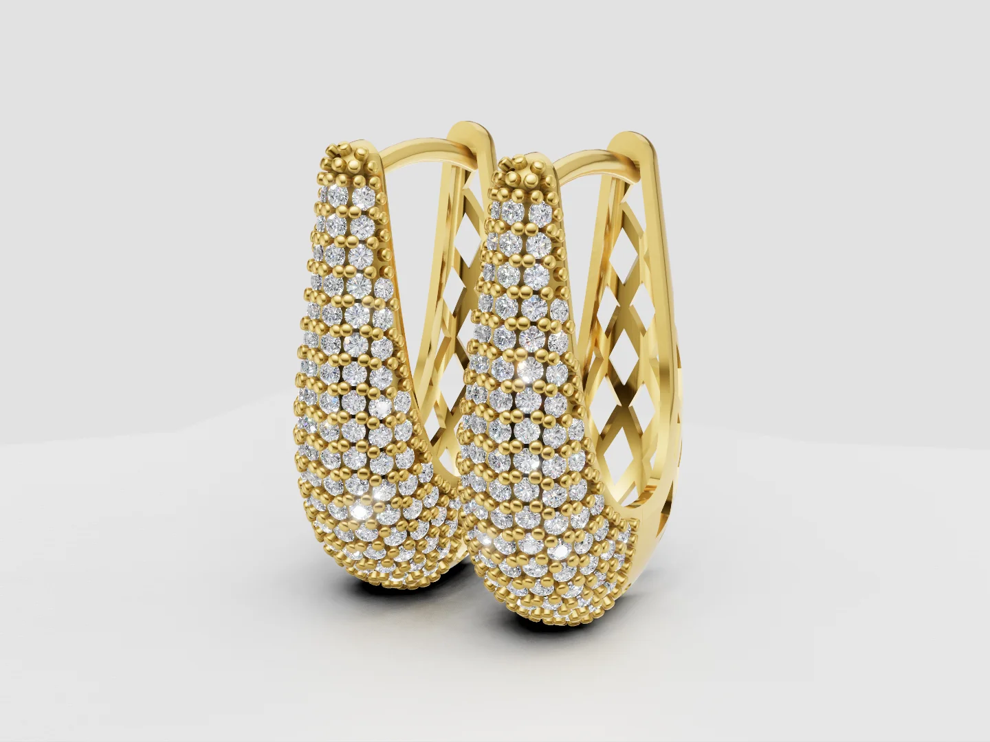 Multi-Row Pavé Hoop Earrings Jewelry CAD Model — view 2