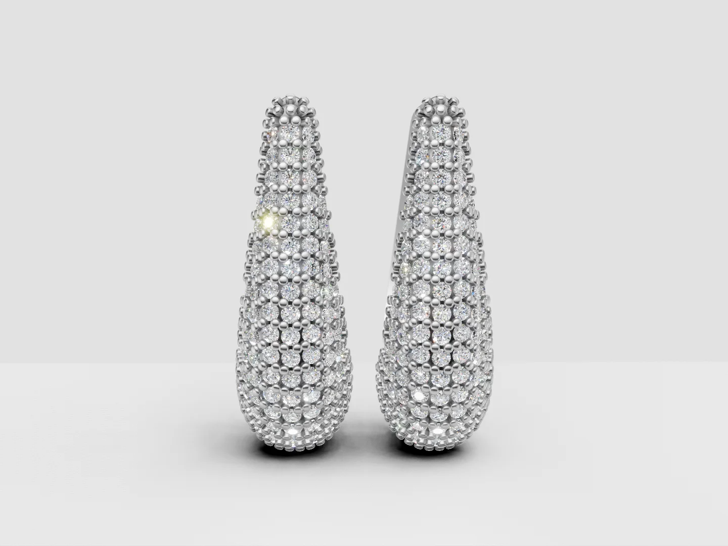 Multi-Row Pavé Hoop Earrings Jewelry CAD Model — view 4