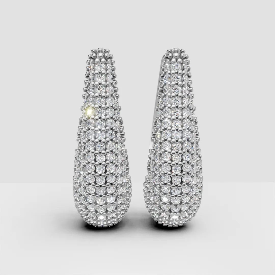 Multi-Row Pavé Hoop Earrings Jewelry CAD Model — view 4