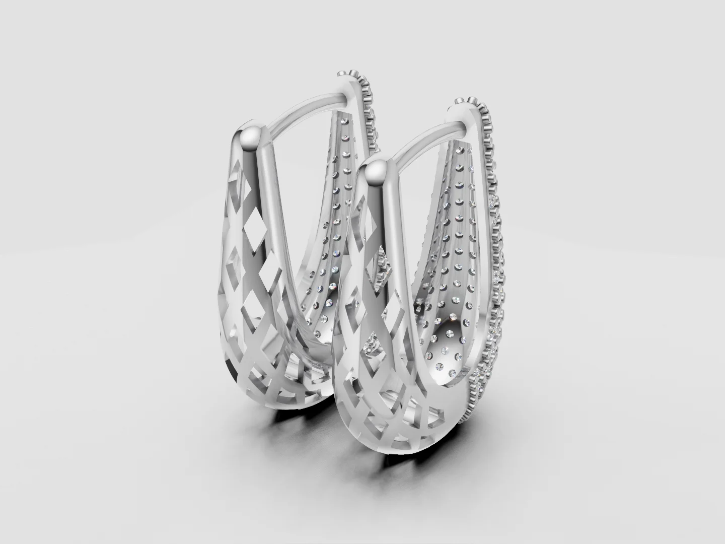 Multi-Row Pavé Hoop Earrings Jewelry CAD Model — view 6