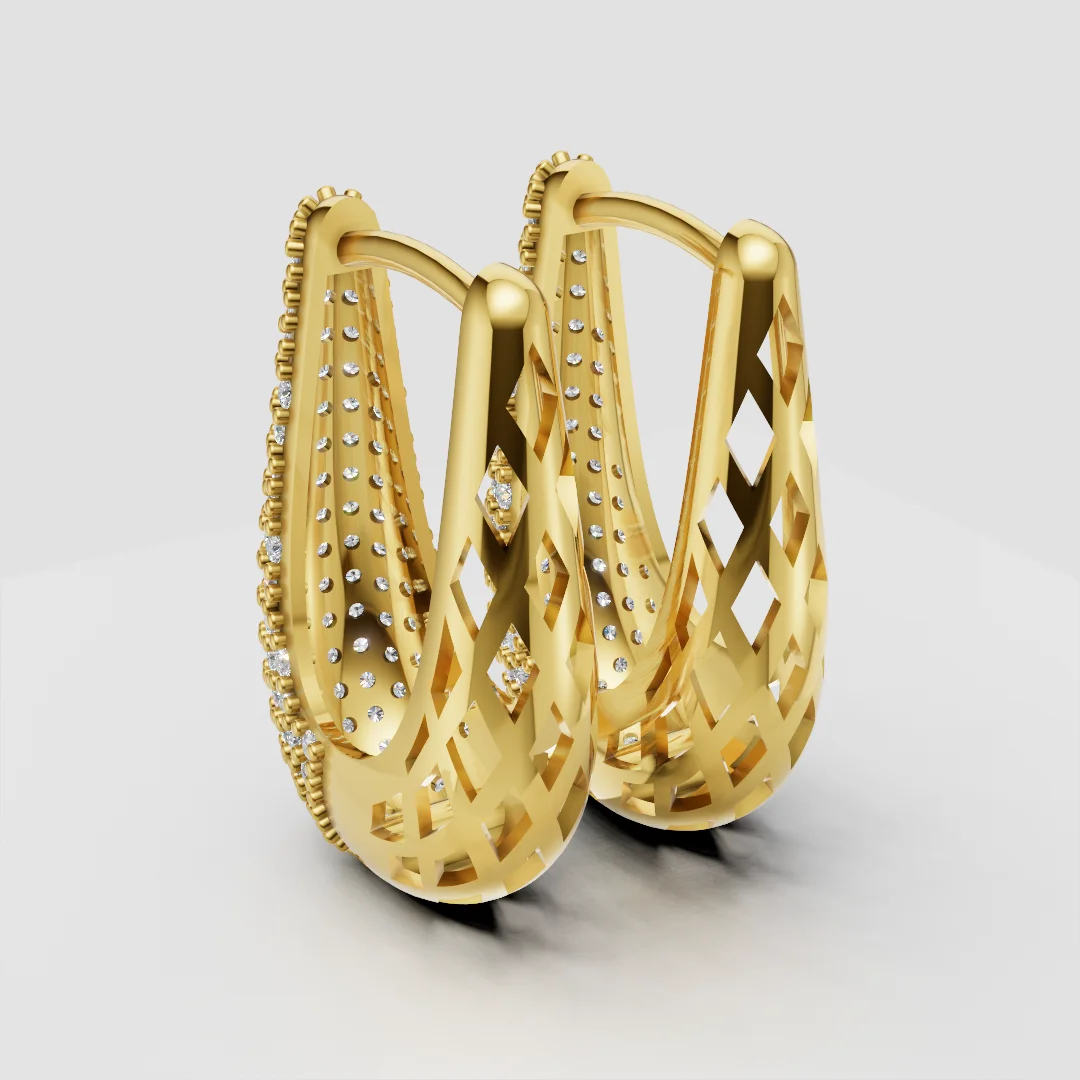 Multi-Row Pavé Hoop Earrings Jewelry CAD Model — view 3