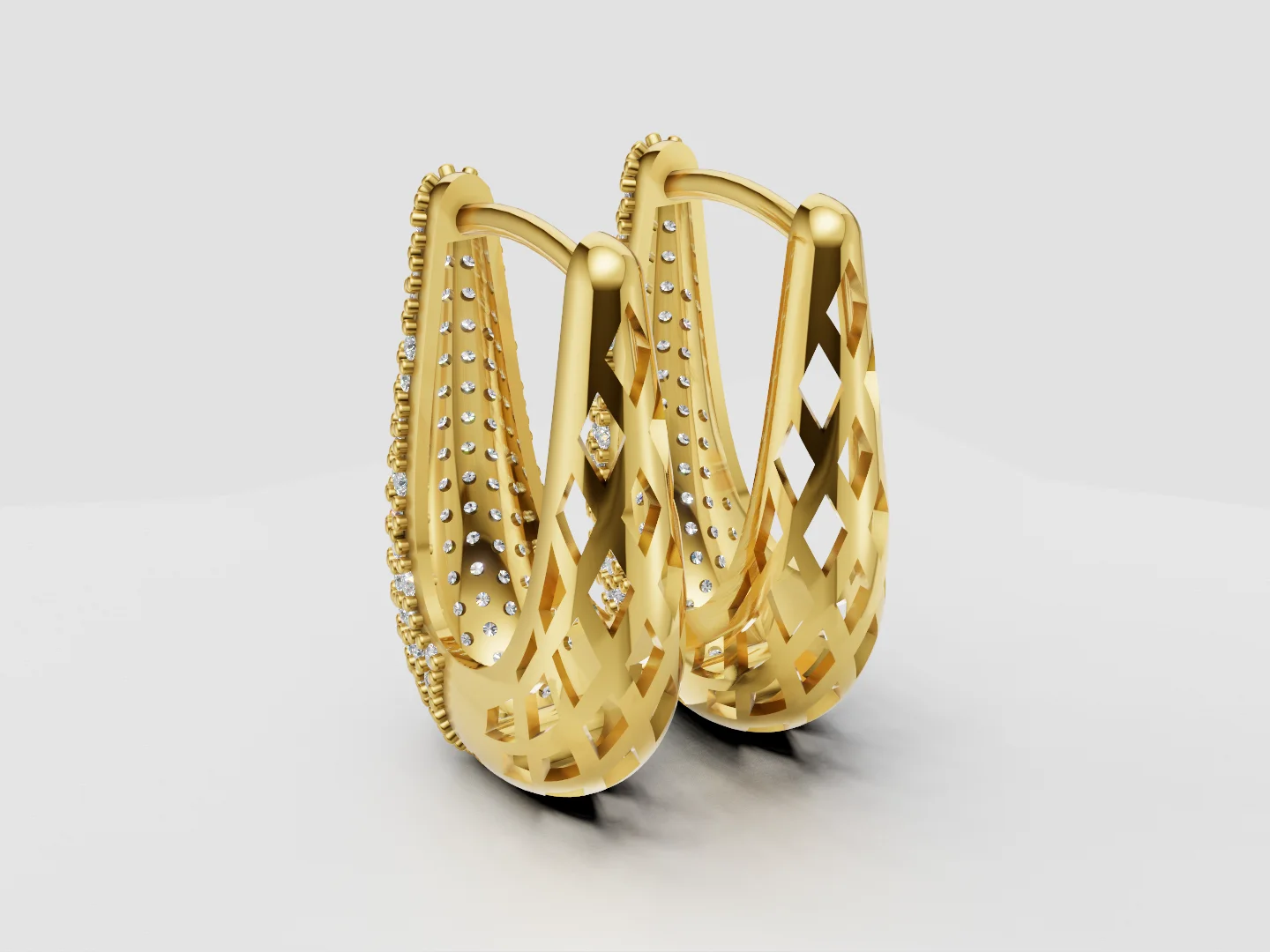 Multi-Row Pavé Hoop Earrings Jewelry CAD Model — view 3