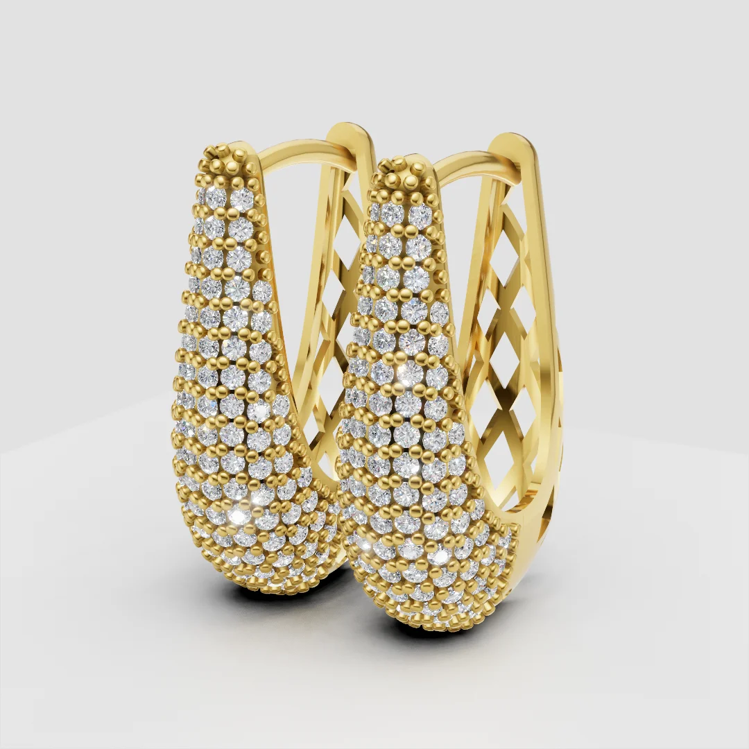 Multi-Row Pavé Hoop Earrings Jewelry CAD Model — view 2