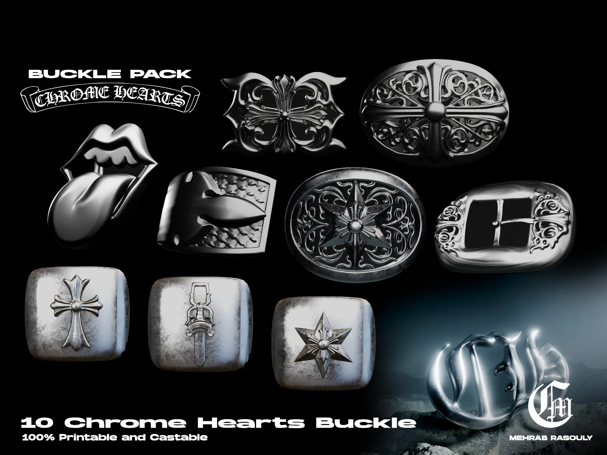 10 Chrome Hearts Inspired Buckle STL Pack | Ready For Print/Cast 50% Off (200$ Actual Price)