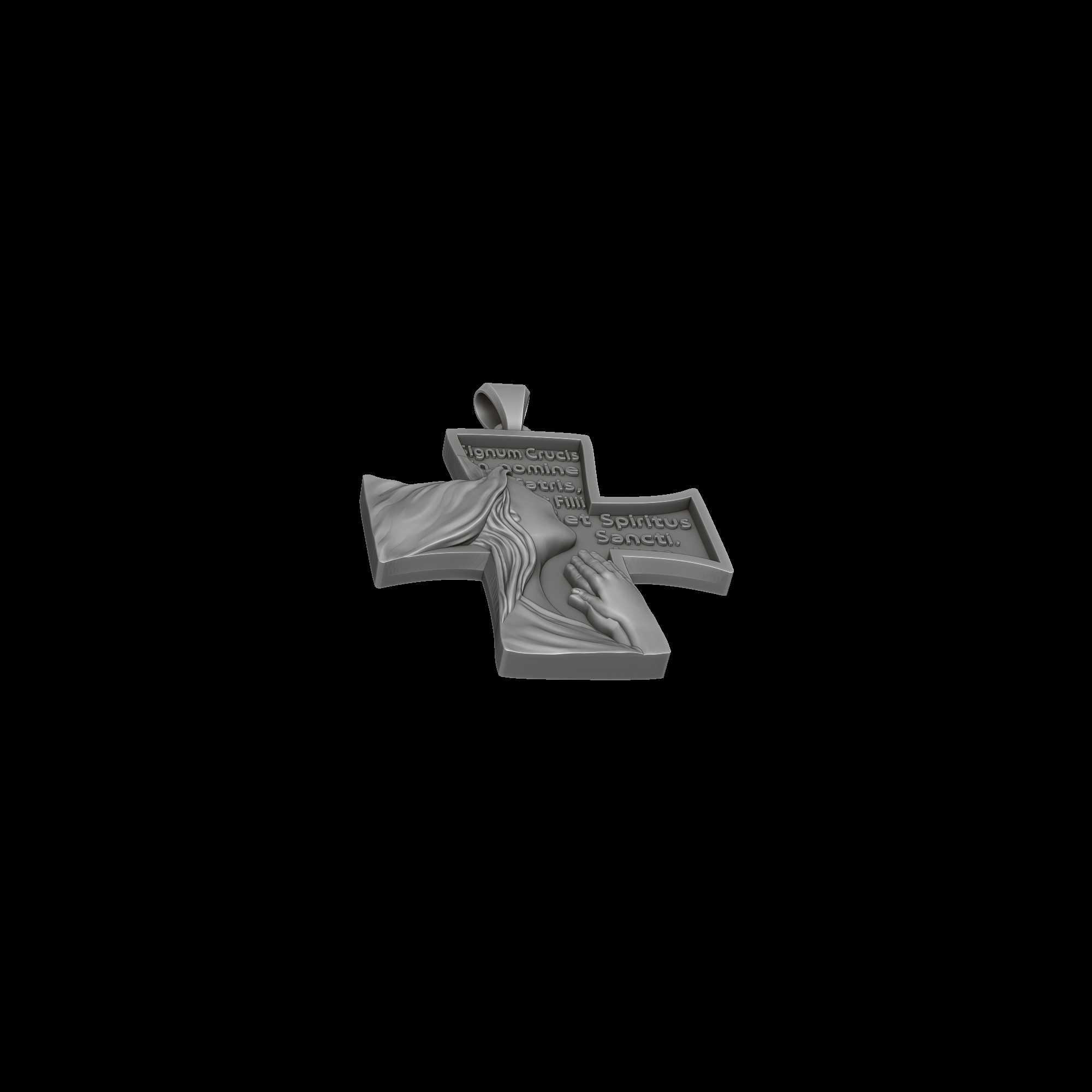 Devotional Praying Figure Latin Cross Pendant — view 3