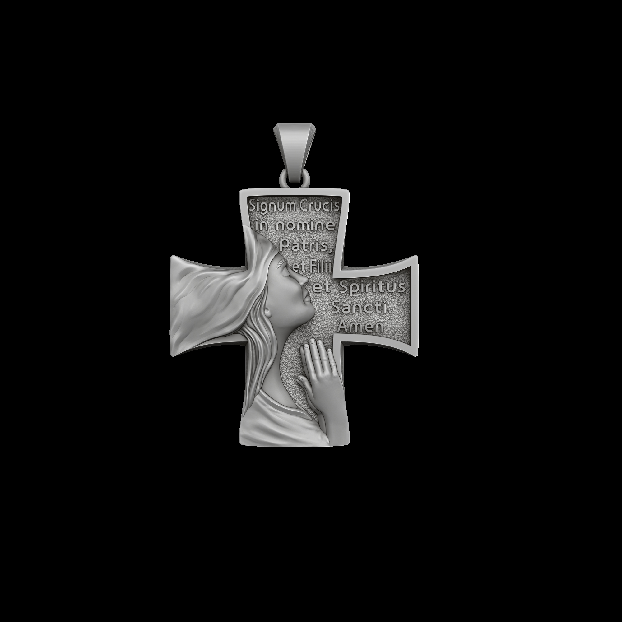 Devotional Praying Figure Latin Cross Pendant — view 7