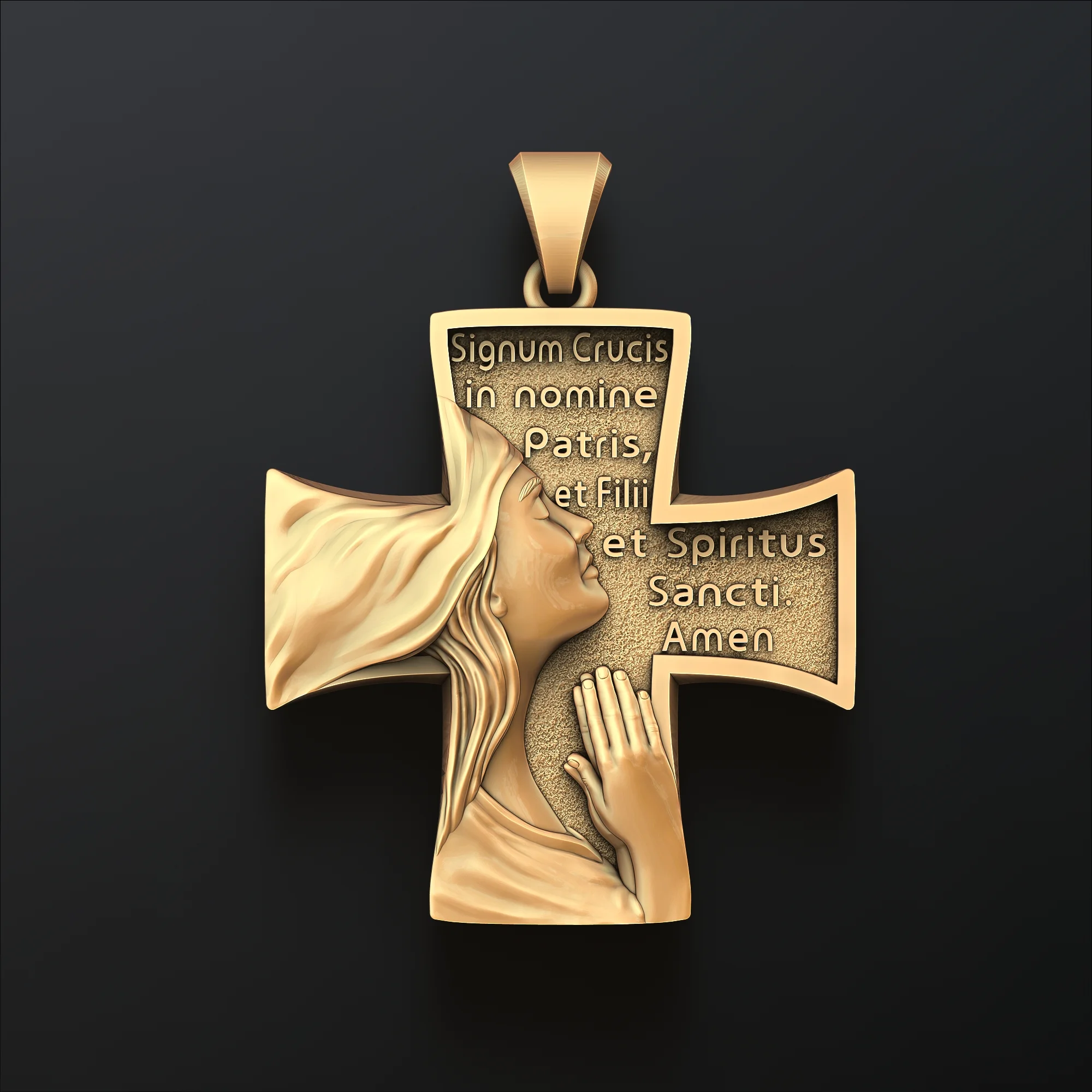 Devotional Praying Figure Latin Cross Pendant