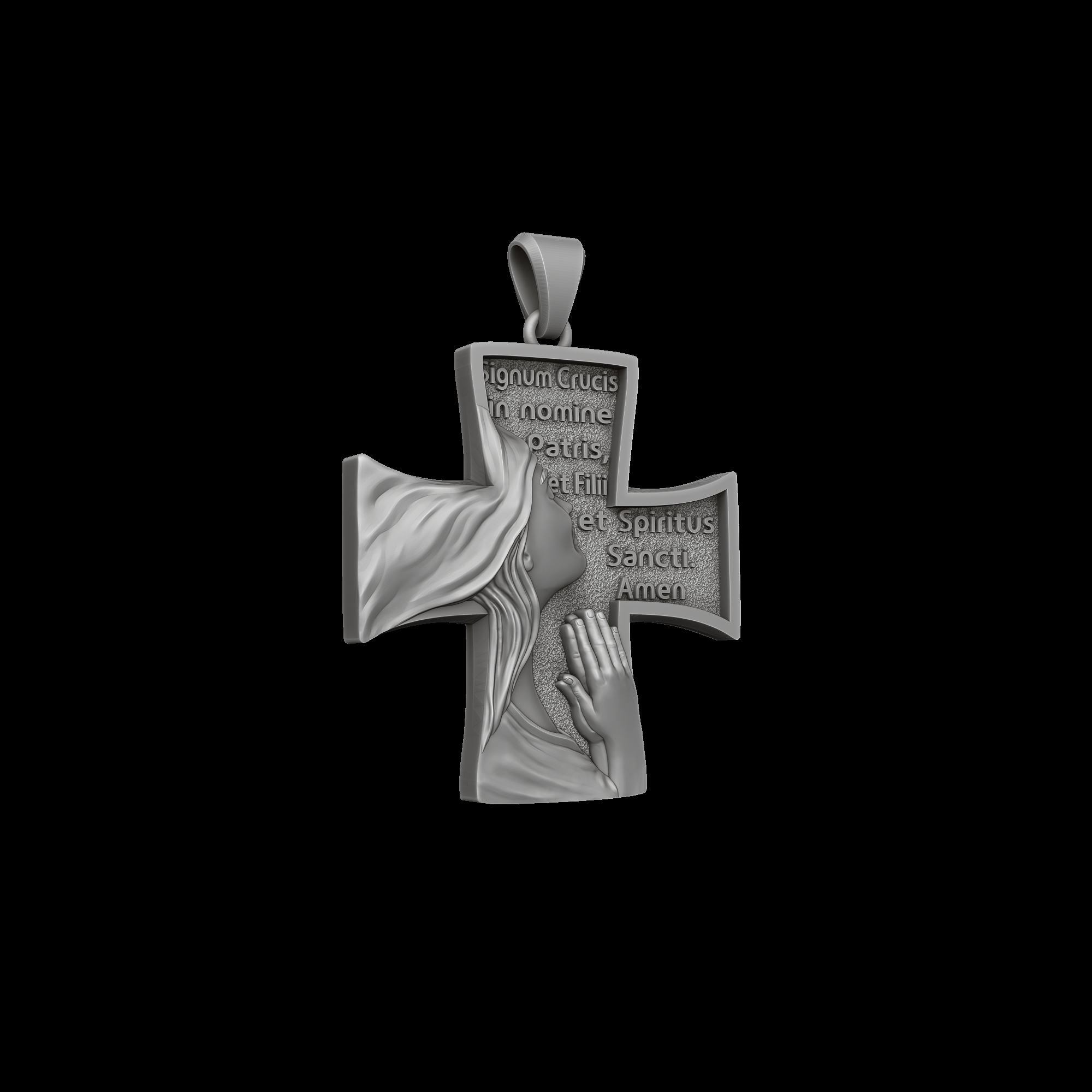 Devotional Praying Figure Latin Cross Pendant — view 2