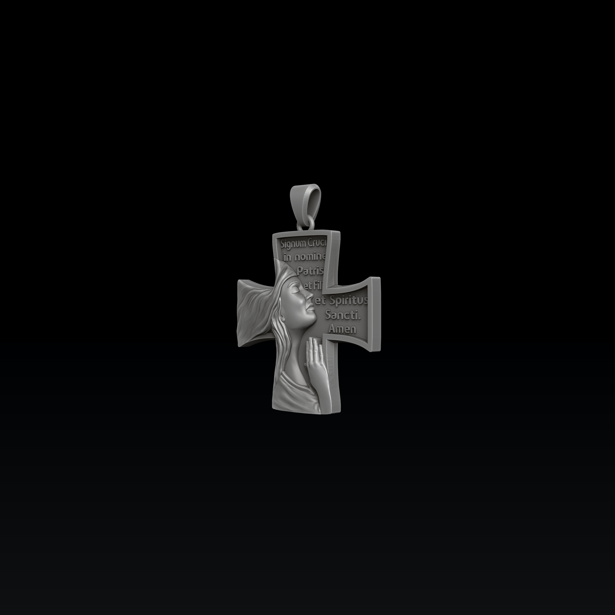Devotional Praying Figure Latin Cross Pendant — view 6