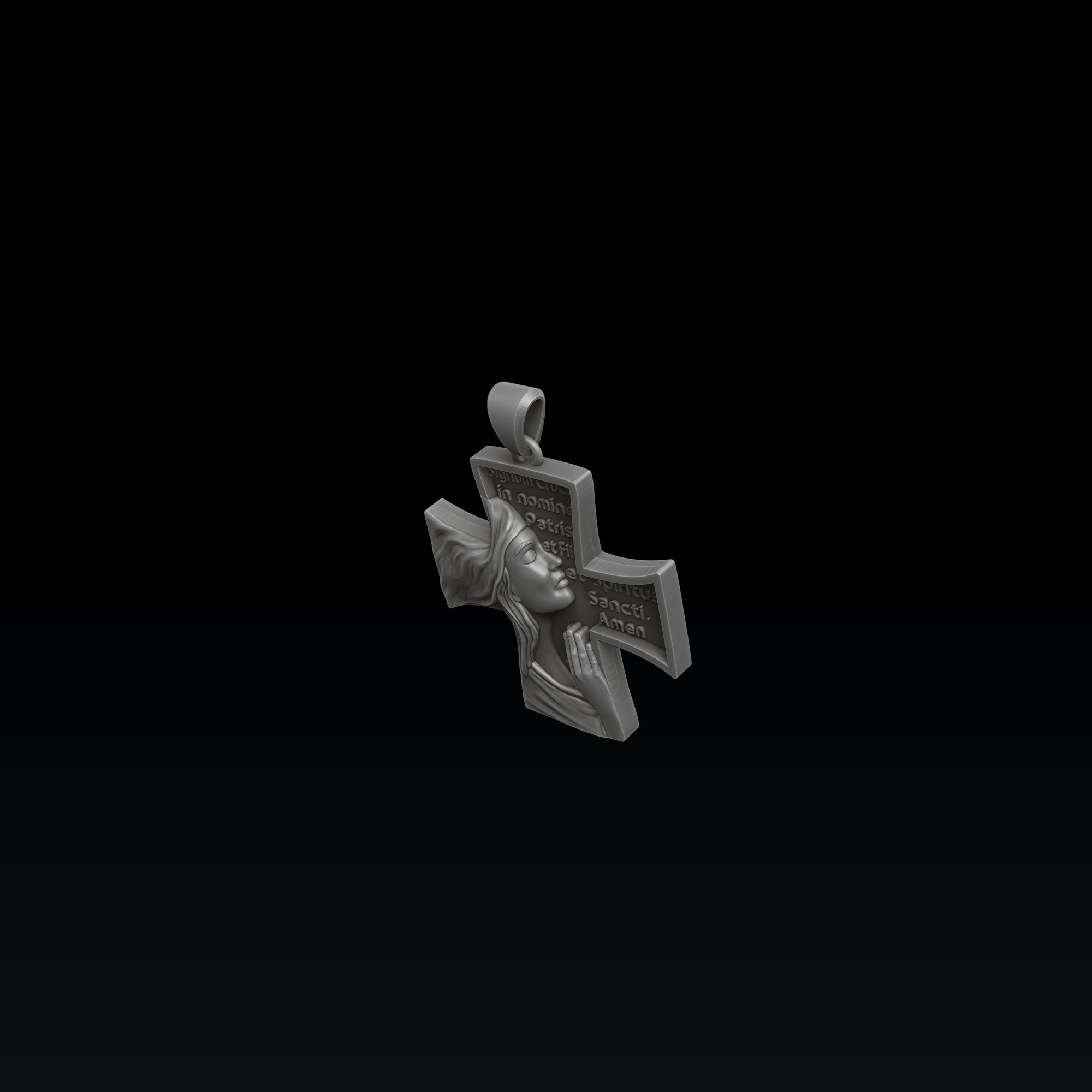 Devotional Praying Figure Latin Cross Pendant — view 4