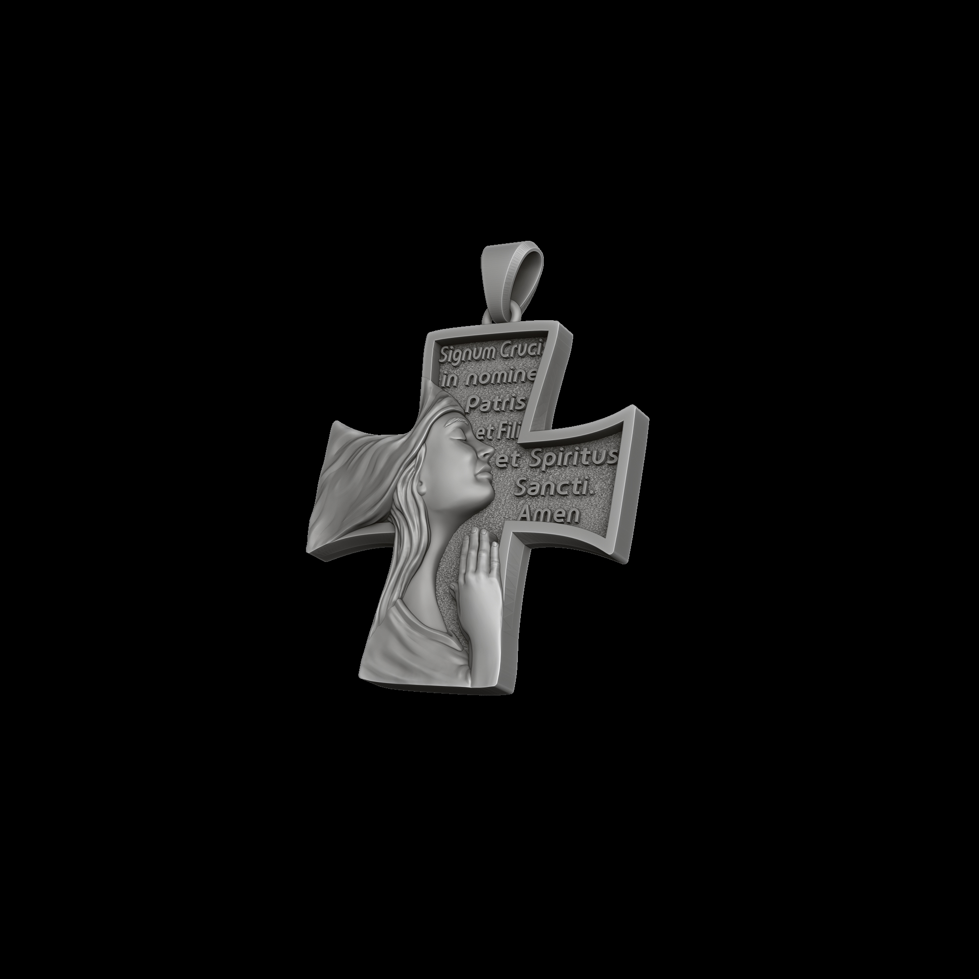 Devotional Praying Figure Latin Cross Pendant — view 5