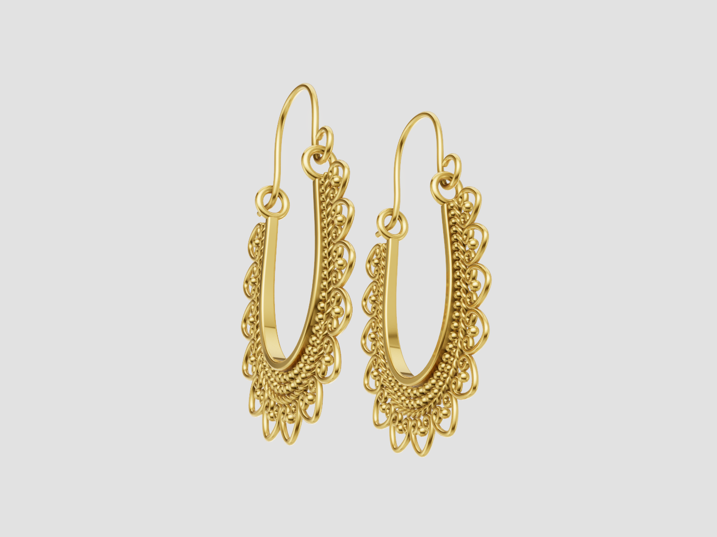Ornamental Lace Filigree Hoop Earrings 3D Model — view 4