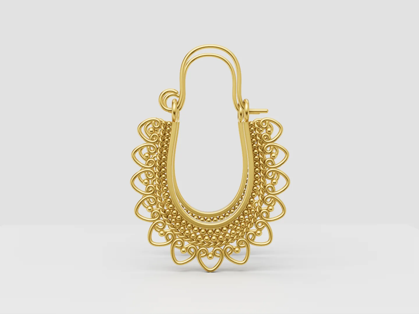 Ornamental Lace Filigree Hoop Earrings 3D Model — view 3