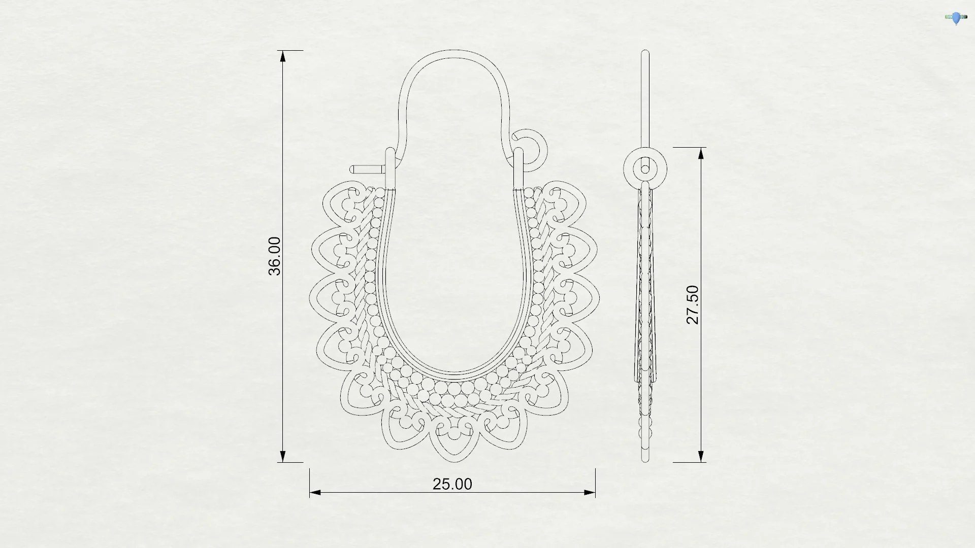 Ornamental Lace Filigree Hoop Earrings 3D Model — view 7