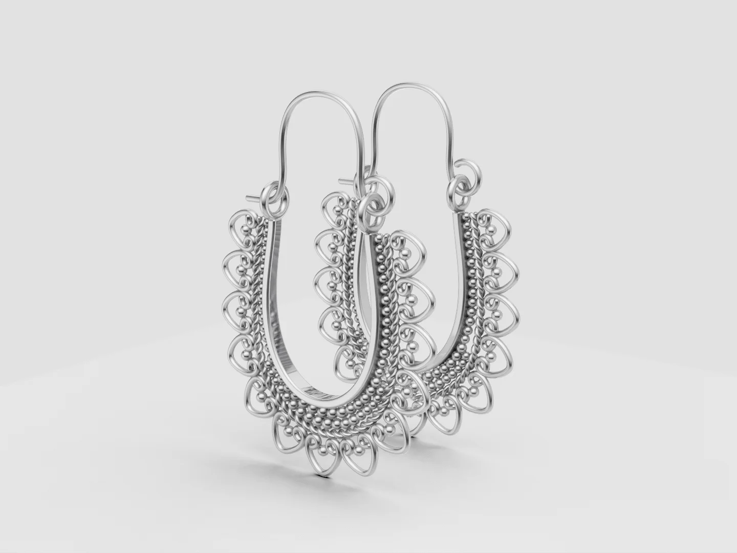 Ornamental Lace Filigree Hoop Earrings 3D Model — view 6