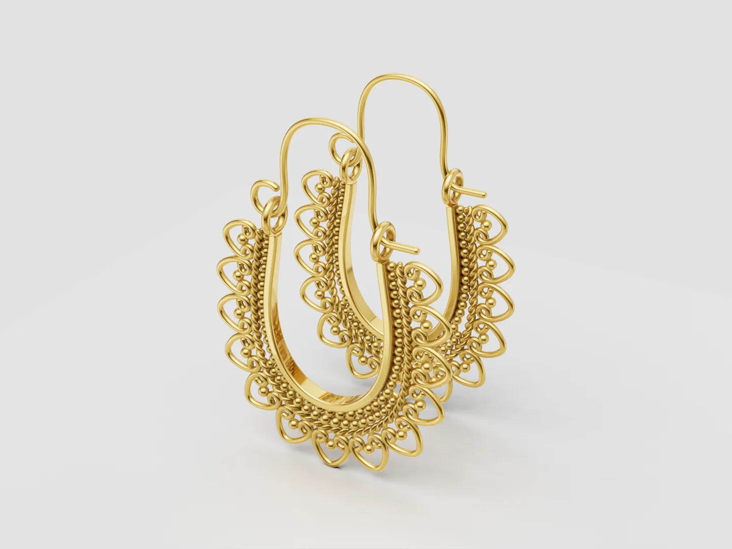 Ornamental Lace Filigree Hoop Earrings 3D Model — view 2